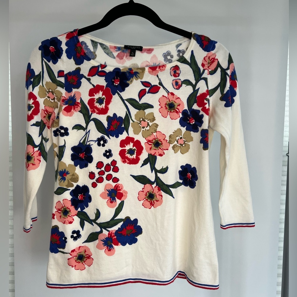 Talbots Floral Boat Neck Lightweight Sweater size S petite